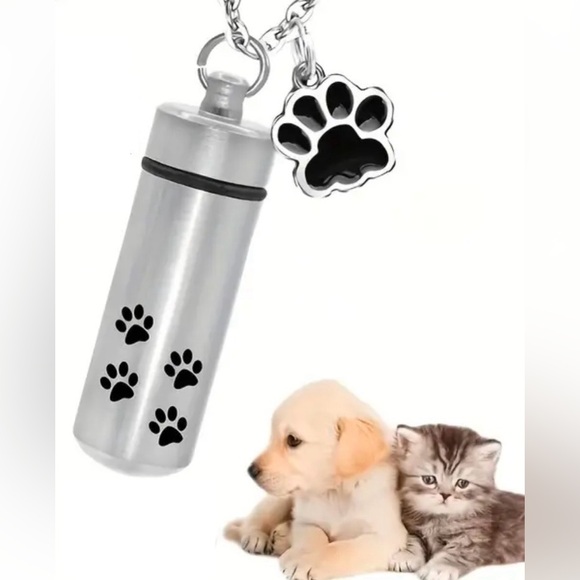 Pet Cremation Urn Necklace Stainless Steel Memorial Keepsake Cylinder Pendant - Picture 1 of 3
